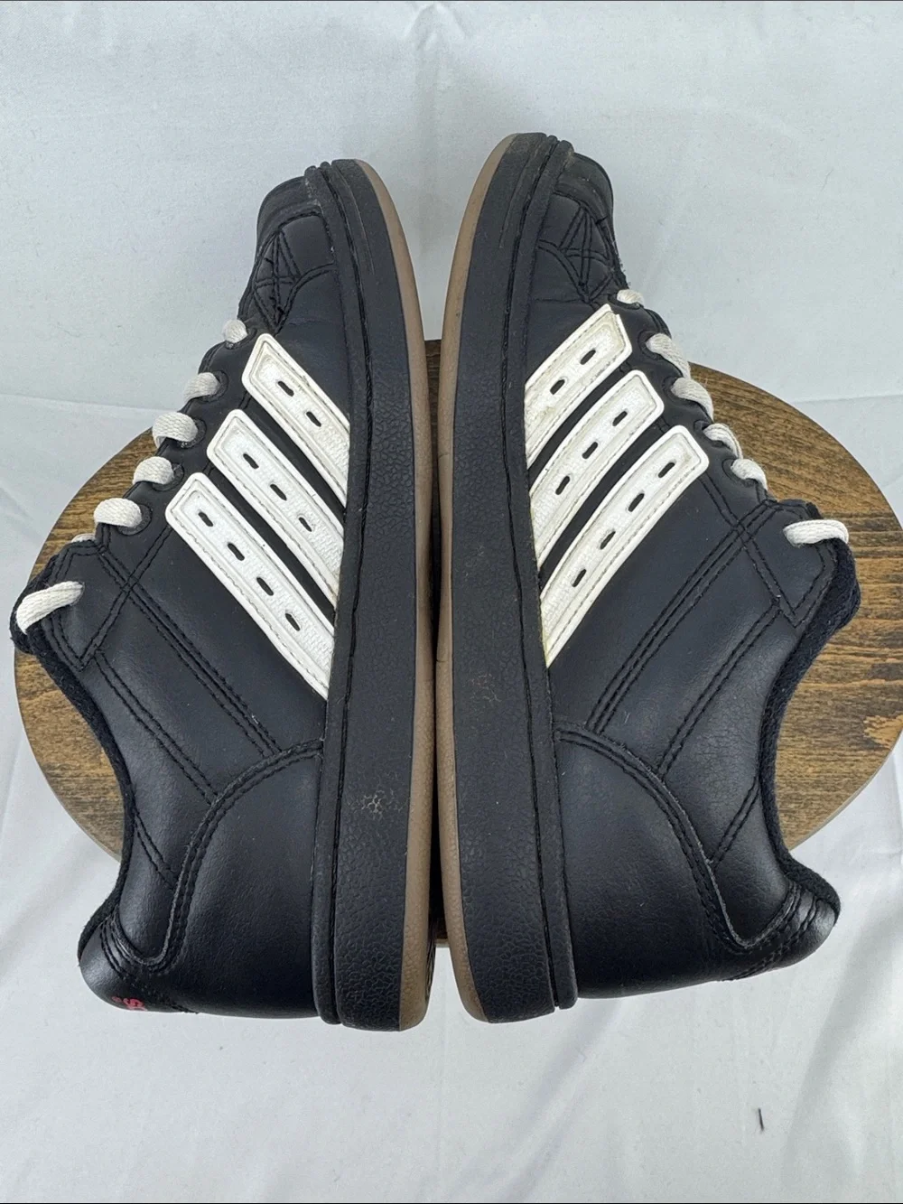 adidas Youth Boys Superstar II Skate Black Leather Sneakers w/ Red Branding, 4.5